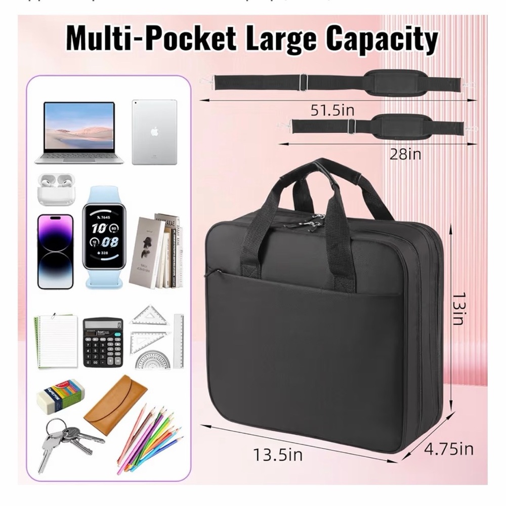 Black Multi-Pocket Binder with Shoulder Strap - Picture 5 of 5